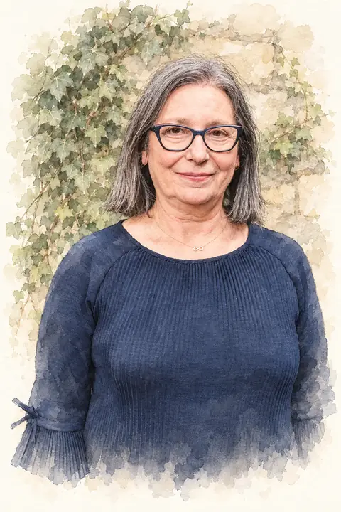 Edelma, gobernanta de Hotel Mogay, retrato en acuarela