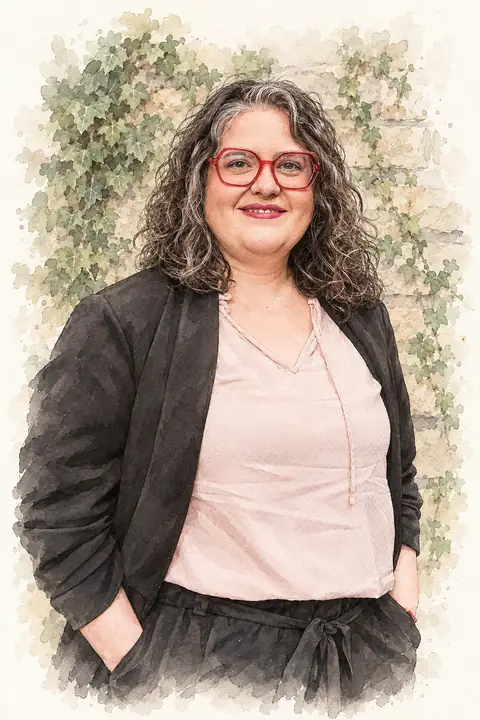 Irene, directora de Hotel Mogay, retrato en acuarela