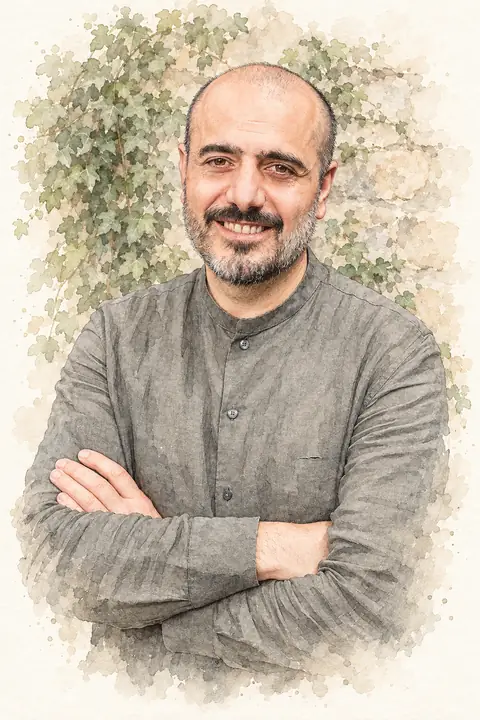 Jacobo, propietario y director general de Hotel Mogay, retrato en acuarela